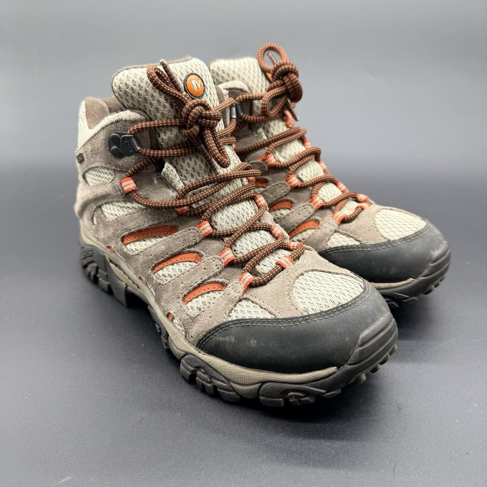 Merrell Bungee Cord Hiking Boots Women's 7.5 Brown Orange Vibram Suede Mid